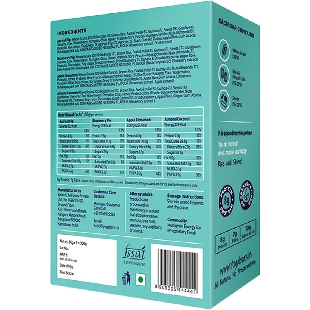 Yoga Bar Breakfast Protein Bars - Assorted, Healthy Snack, Rich In Protein & Fibre, 50 g (Pack of 6)-2.webp